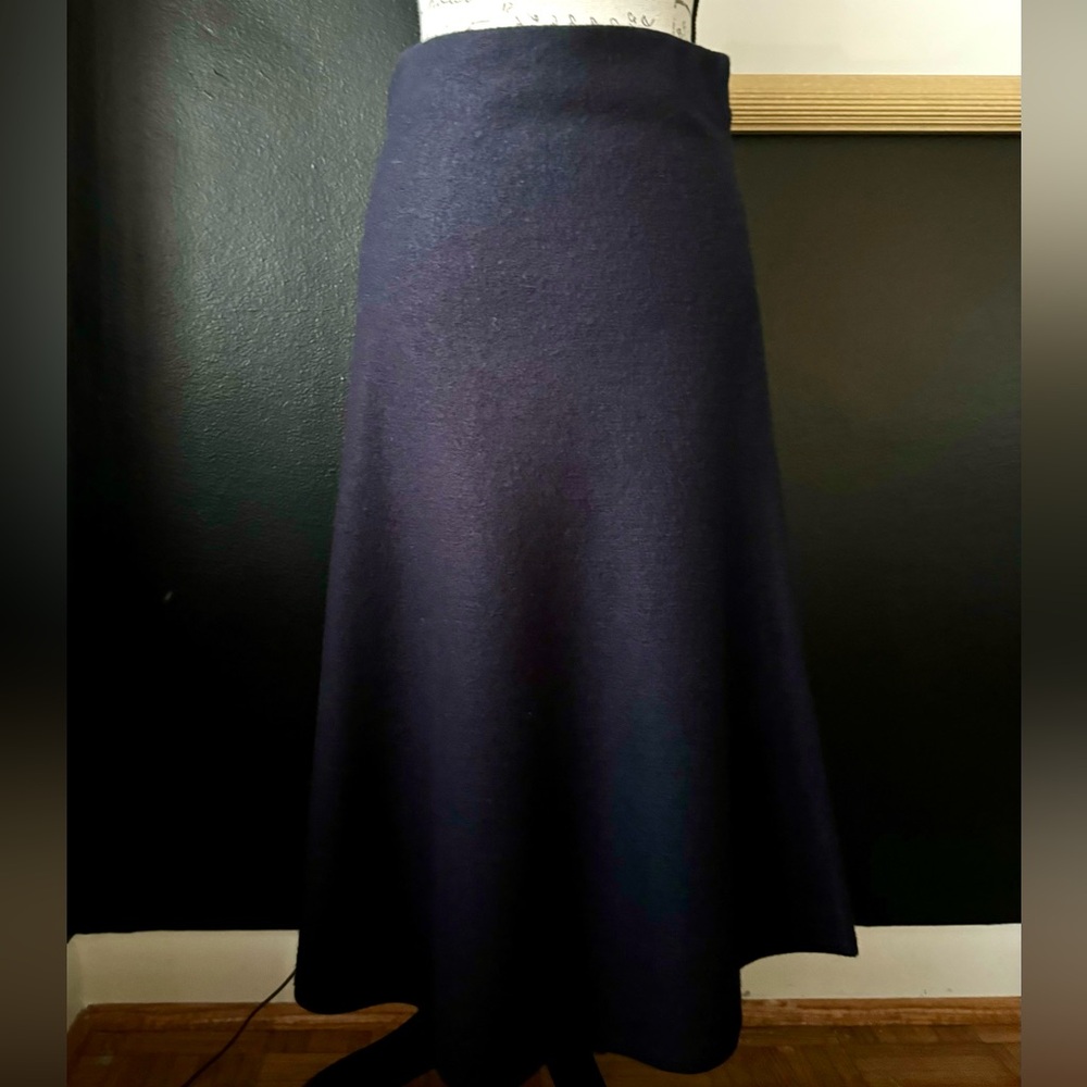 COS navy boiled wool a line skirt with elastic waist